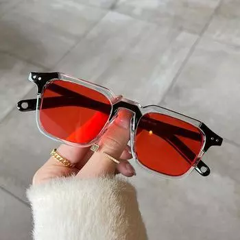Крутые квадратные солнцезащитные очки, модные солнцезащитные очки UV400, винтажные солнцезащитные очки с линзами Ocean, ретро оттенки в стиле хип-хоп для женщин и мужчин Red