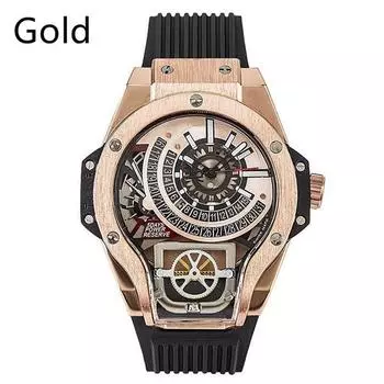 Крутые кварцевые часы с большим циферблатом, роскошные водонепроницаемые часы с резиновым ремешком, деловые часы геометрической формы золотой