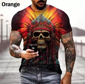 Крутые модные индийские черепа 3D принтованные футболки повседневная уличная мода Harajuku Tribal Style модные футболки S синий