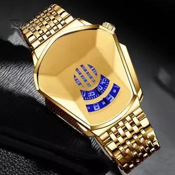 Крутые мужские часы с зеркальным блеском, водостойкий золотой стальной ремешок, модные кварцевые часы, мужские платья, наручные часы, модные аксессуары, подарок на день рождения синий