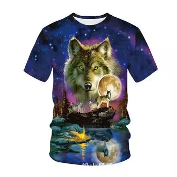 Крутые мужские футболки с круглым вырезом и коротким рукавом с принтом в виде волка и животного 3D-цифровой печати S