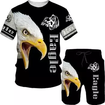 Крутые мужские повседневные топы/брюки/костюмы белого белоголового орлана с камуфляжным принтом, футболка в уличном стиле, шорты, мужской комплект Chandal S