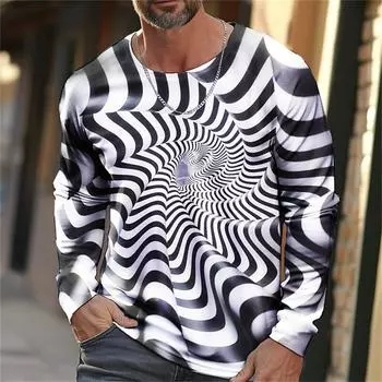 Крутые мужские топы с длинным рукавом, модная уличная одежда, градиентная футболка с узором, мужская свободная повседневная футболка большого размера, зимний пуловер S