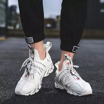 Крутые мужские весы, летающие тканые кроссовки для бега, мужская модная легкая дышащая уличная обувь 39 белый