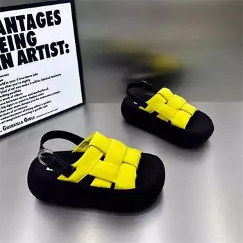 Крутые шлепанцы на толстой подошве, летняя новинка, плетеные, для улицы, универсальные, на мягкой подошве, спортивные, пляжные туфли 35