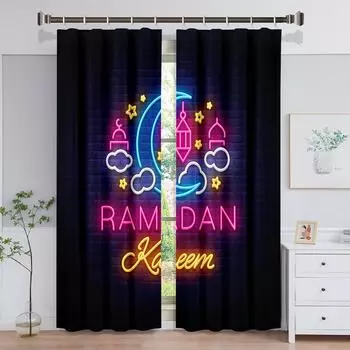 Крутые шторы на окна Рамадан Карим Луна для детей, спальни, гостиной, зала, кухни, домашнего декора, шторы, жалюзи, 2 шт. W50 X H130(CM)X2&Hook