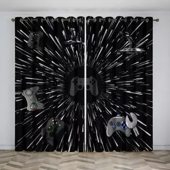 Крутые шторы с цифровой печатью Gamepad Shade Curtains, подходящие для спальни, игровой комнаты, офиса, гостиной, кабинета, домашнего декора Small W50H60(CM)x2&Hook