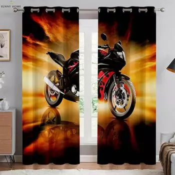 Крутые шторы с изображением мотоцикла на 3D-принте, 100% полиэстер, для спальни, гостиной, кухни, клуба, оконные украшения, шторы, 2 шт. W50xH140(CM)x2PCS&Rod pocket