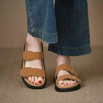 Крутые тапочки для женщин, летняя мода на открытом воздухе 2024 года, новые ленивые домашние тапочки в стиле феи на толстой подошве 35 бежевый