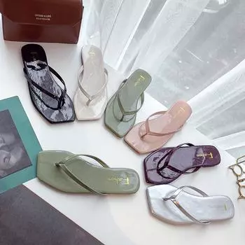 Крутые тапочки женские летние 2019 года, новая корейская версия шлепанцев с квадратным носком, модная одежда, крутые пляжные тапочки 35 зелёный