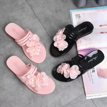 Крутые тапочки женские модные кристально-желейные крутые тапочки морские нескользящие водонепроницаемые пляжные сандалии с цветком пластиковая швабра 36