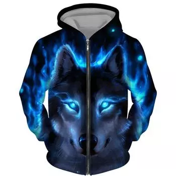 Крутые толстовки на молнии с 3D принтом волка, модные мужские и женские уличные куртки с капюшоном, унисекс, повседневный пуловер в стиле хип-хоп, детские толстовки 100