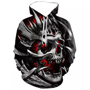 Крутые толстовки с 3D черепом, унисекс, повседневные индивидуальные толстовки с капюшоном для мужчин XS чёрный