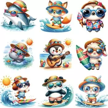 Крутые животные, наклейки для глажки серфинга, моющиеся, сделай сам, аксессуары для одежды, новые термопереносные нашивки для одежды