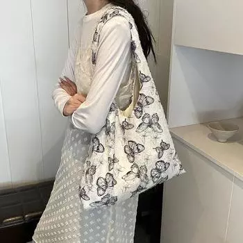 Кружева Бабочка Вышивка Студенческая большая сумка Сумка женская большая вместительная сумка на плечо зелёный