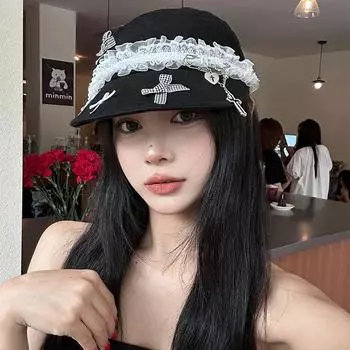 Кружева бант вперед шляпа женская нишевая мода универсальный большой окружность головы берет показывающий лицо маленькая шляпа газетчика One Size