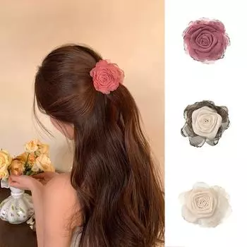 Кружева Бутоны Розы Заколки Для Волос Сетчатые Цветочные Заколки Для Волос Краб Для Женщин Девочек Подарочные Аксессуары Для Волос Головные Уборы На День Святого Валентина