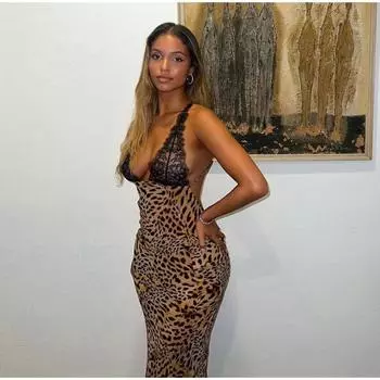 Кружева Лоскутное Леопардовый Женские Платья Пакет Бедра Тонкий Высокая Талия Без Рукавов С Открытой Спиной Женский Халат S цветной печати леопарда