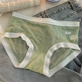 Кружева Сексуальная сетка Легкие и тонкие брюки с треугольными чашечками без следов для девочек Чистая воздухопроницаемость Со средней талией Чистый хлопок Женский Прозрачный Женский Простота one size чёрный