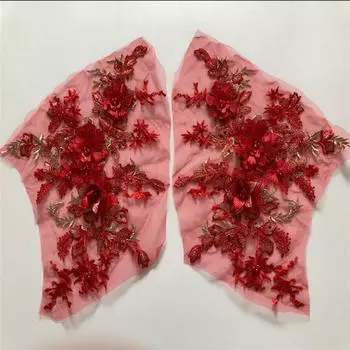 Кружевная аппликация, цветок, бисер, стразы, сетчатая ткань с вышивкой, красочная трехмерная ткань для платья, нашивка 37*28cm вино красного