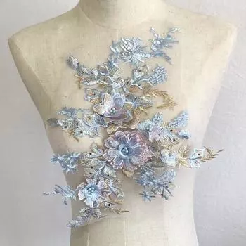 Кружевная аппликация, стразы, сетка, цветок, бисер, красочная трехмерная платье, ткань, нашивка, ткань с вышивкой 37*28cm вино красного