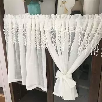 Кружевная чистая короткая занавеска с цветочным принтом, вуаль, тюль, небольшой ярус, драпировка для кухни, гостиной, декор S-45x145