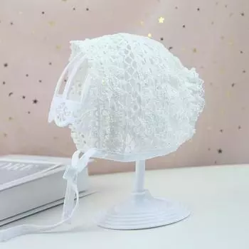 Кружевная цветочная ажурная детская шапочка летняя милая принцесса детская шапочка для девочки с бантом однотонная детская панама для малышей бежевый