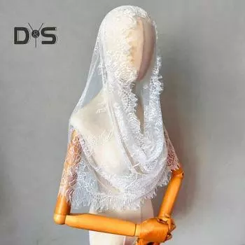 Кружевная фата невесты, прозрачная кружевная тонкая мантилья, цветочная вышивка, чистый цвет, традиционная святая, винтажная, свадебная, выпускной, для особых случаев, головной убор чёрный