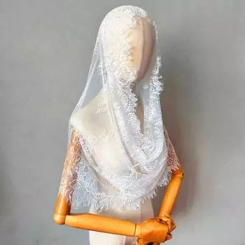 Кружевная фата невесты, прозрачная кружевная тонкая мантилья, цветочная вышивка, чистый цвет, традиционная святая, винтажная, свадебная, выпускной, для особых случаев, головной убор чёрный
