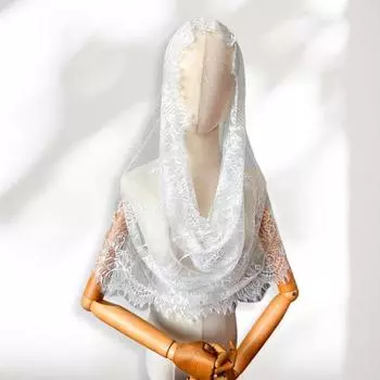 Кружевная фата невесты, прозрачная кружевная тонкая мантилья, цветочная вышивка, чистый цвет чёрный