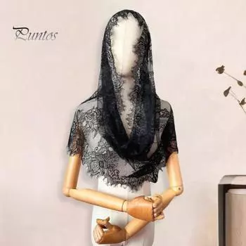 Кружевная фата невесты, прозрачная кружевная тонкая мантилья, цветочная вышивка, чистый цвет, традиционная святая, винтажная, свадебная, выпускной, для особых случаев, головной убор чёрный