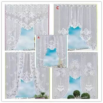 Кружевная кофейная занавеска в винтажном стиле, шарф на кухонное окно