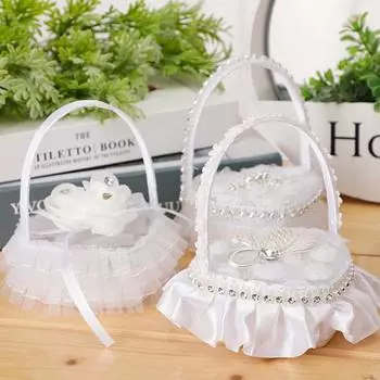 Кружевная коробка для обручальных колец со стразами, шикарный держатель для колец с оборками G