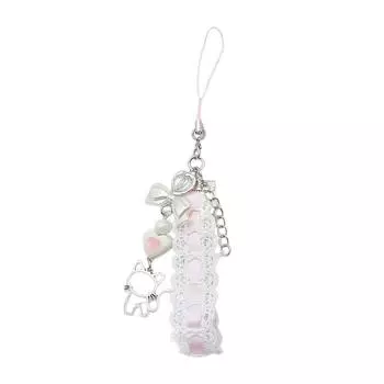 Кружевная лента Подвеска в виде кошки Шарм для телефона Подвесная веревка Милая цепочка для телефона Ремешок Украшение для сумки Брелок Аксессуар розовый