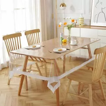Кружевная мягкая стеклянная скатерть, круглая прозрачная ПВХ пластиковая скатерть для чайного стола, водонепроницаемая скатерть, крышка для кухонного обеденного стола 150x150cm 1pcs
