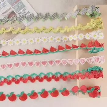 Кружевная нашивка с мультяшными фруктами и бабочками - водорастворимая вышивка своими руками, аксессуар для одежды