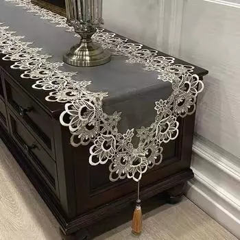 Кружевная настольная дорожка Тканевый пыльник С бахромой Бытовой Шкаф для ТВ Шкаф для обуви Кофейный столик Скатерть 40*100cm