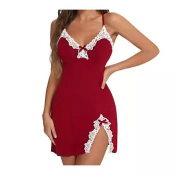 Кружевная ночная рубашка без рукавов 4XL красный