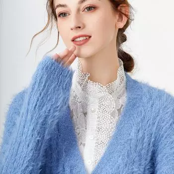 Кружевная оболочка со свитером, стильная рубашка с вырезами, основание украшено фальшивым воротником белый