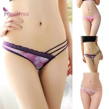 Кружевная отделка с цветочным принтом, сексуальная забавная одежда, трусики с ремешками, трусы, сексуальное женское нижнее белье с низкой посадкой розовый