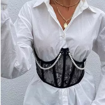 Кружевная перспектива сексуальный облегающий стальной ободок рыбья кость жемчуг талия уплотнительная одежда ветровой корсет талия маленький жилет женская одежда S чёрный