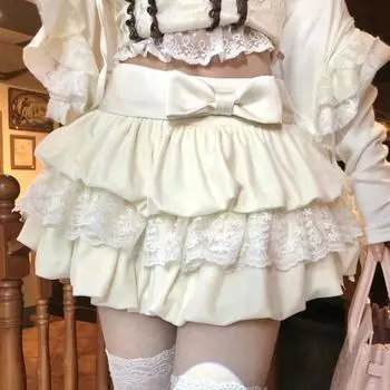 Кружевная пикантная плиссированная мини-юбка для девочек, женская юбка-трапеция, осень-зима, кавайная, милая праздничная юбка в стиле Харадзюку, корейская мода, повседневная юбка S абрикосовый