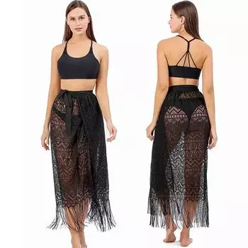 Кружевная пляжная юбка Бикини Пляжная накидка Блузка больших размеров Солнцезащитный крем-шаль Платье на шнуровке 100*150cm белый