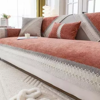 Кружевная подушка для дивана из синели, улучшенная противоскользящая износостойкая наволочка для дивана, полотенца, цветной блок, диван для гостиной, пылезащитный чехол 70x70cm 1pcs
