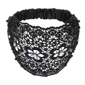 Кружевная повязка на голову с искусственным жемчугом Женская высокоэластичная широкая повязка для волос с дизайном цветка из 5 лепестков Аксессуары для волос Flower