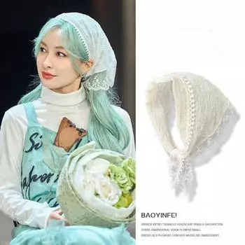 Кружевная повязка на голову в стиле мамбо, женская летняя повязка на голову, французский треугольный шарф в деревенском стиле, приморская резинка для волос, аксессуары для волос) белый