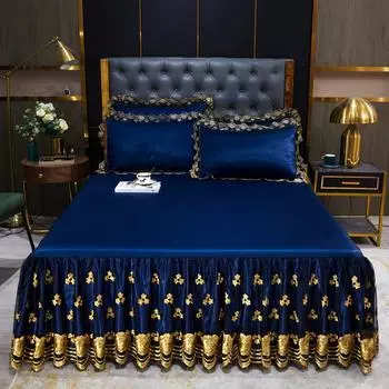 Кружевная простыня, роскошный комплект постельного белья, романтический коврик для льда, складные простыни с вышивкой, льняное постельное белье, королевское покрывало с юбкой 3 Pcs 150x200cm