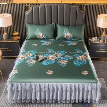 Кружевная простыня, роскошный комплект постельного белья, романтический коврик для льда, складные простыни с вышивкой, льняное постельное белье, королевское покрывало с юбкой 90x200cm 2pcs