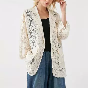 Кружевная рубашка, пиджак, повседневная рубашка, женская одежда с принтом, белый свободный крой L
