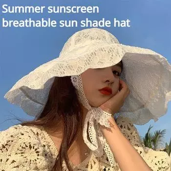 Кружевная рыбацкая шляпа, женская универсальная приливная маска, летняя тонкая полая шляпа с цветком от солнца, солнцезащитная шляпа Lace small along-black